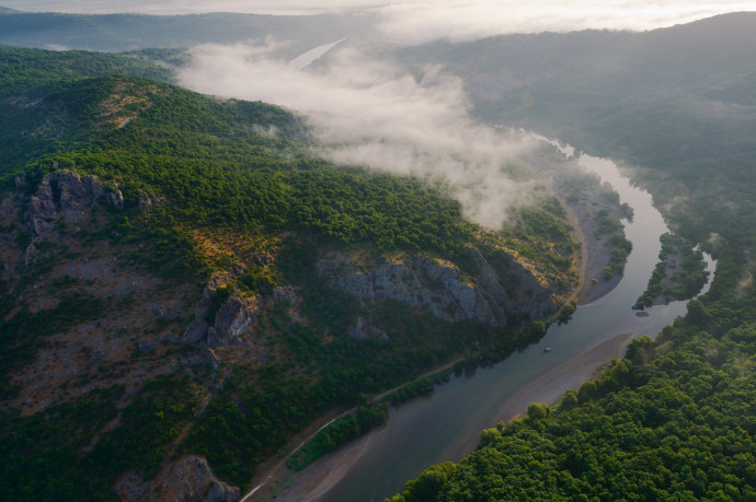 Flight shots over the Arda river canyon, Madzharovo, Eastern Rhodope mountains, Bulgaria