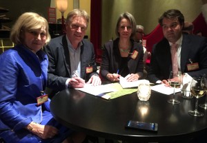 From left to right: Lena Linden (Board member, Rewilding Europe), Frans Schepers ( Managing Director, Rewilding Europe), Petra Souwerbren (Director, ARK Nature), Tim Slager (Board member, ARK Nature) at the signing ceremony in Amsterdam.