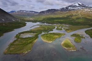 The headwater lands of Vietasätno River, Stora Sjöfallet National Park, Laponia UNESCO World Heritage Site, Lapland rewilding area, Norrbotten, Sweden. 
