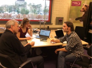 From left: Wouter Helmer, Rewilding Director working with Anna Luijten and Jelle Harms in the Rewilding Europe office in Nijmegen, The Netherlands.