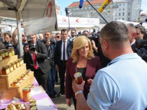 The Guslice & Melnice stall receives a visit from the Croatian president, Kolinda Grabar-Kitarović.