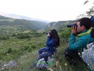 Mario Cipollone, Rewilding Apennines team leader and project leader of Salviamo l'Orso and Angela Tvone, Communications wildlife watching in the rewilding area.