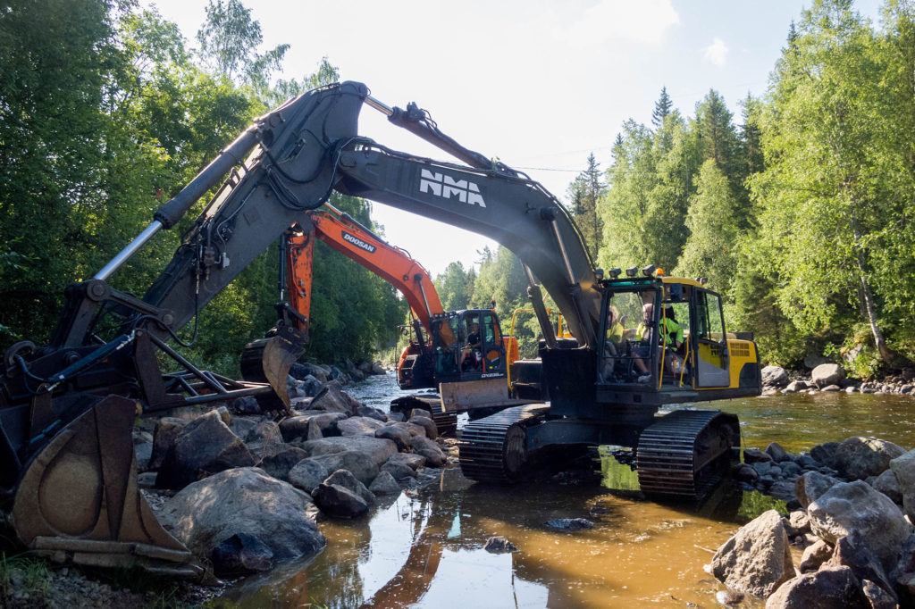 River restoration work on the Logde River in Sweden