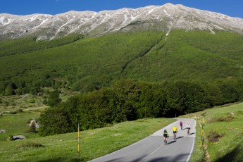Cyclists on a spring afternoon on mountain road in Majella National Park