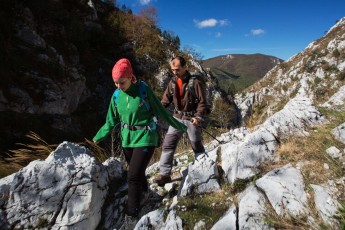 Hikers Cosmina Raescu and Dan Dinu in Domogled Valea Cernei national park, Baile Herculane, Caras Severin, Romania