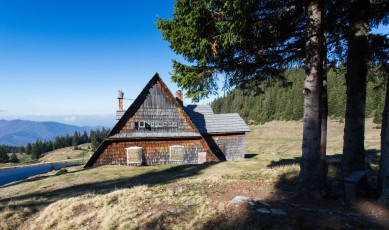 Old wooden building of the meteorological station at Cuntu, Southern Carpathians, Romania