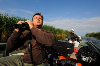 Birdwatcher Cristian Mititelu in the Danube delta rewilding area, Romania