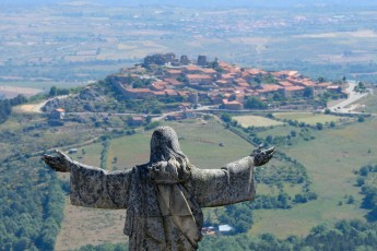 Castelo Rodrigo village in Portugal, with the statue of Christ redentor in front