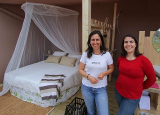Ana Berliner and Sara Noro, entrepreneurs of the Faia Brava Star Camp at the pre-launch of the camp, Western Iberia rewilding area, Portugal
