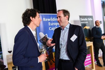 Martijn Meijer, Adessium Foundation (left) talking with Matthew McLuckie, Rewilding Europe Capital Investement Manager. 