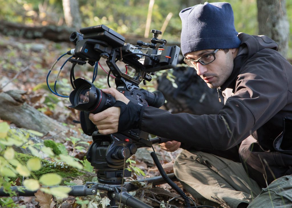 Cameraman Emmanuel Rondeau filming in the Rhodope Mountains.