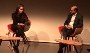 Linda Formiga (moderator) and Nuno Fazenda (speaker) during the round table at the premiere of the rewilding portugal documentary