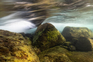 Current underwater in a river.