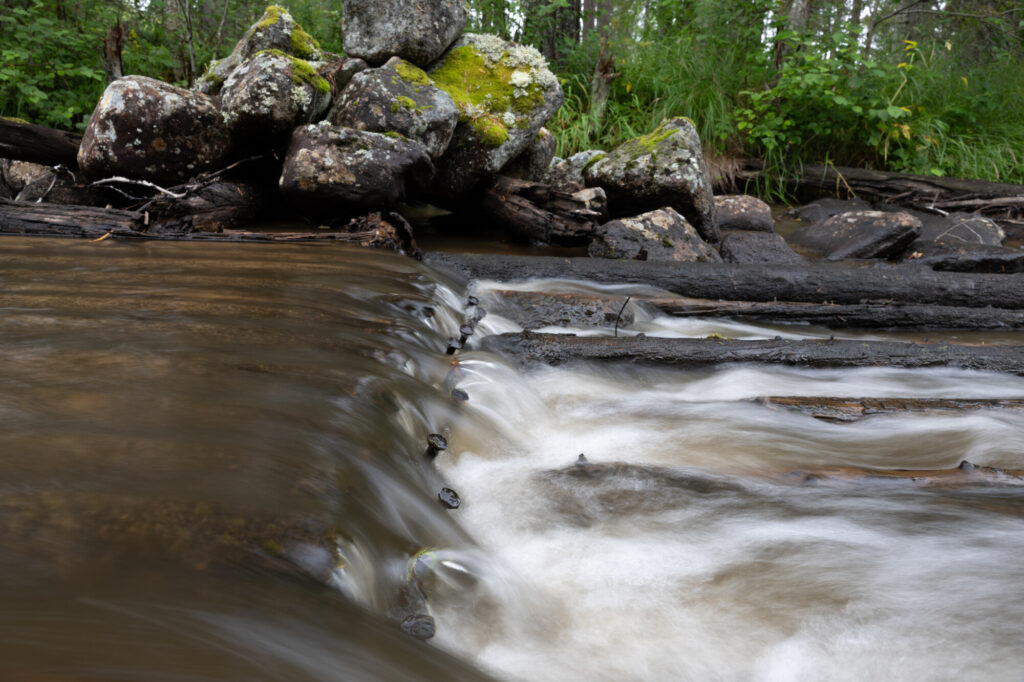 Situation before restoration with wooden floors for timber transport in Abrahamså river