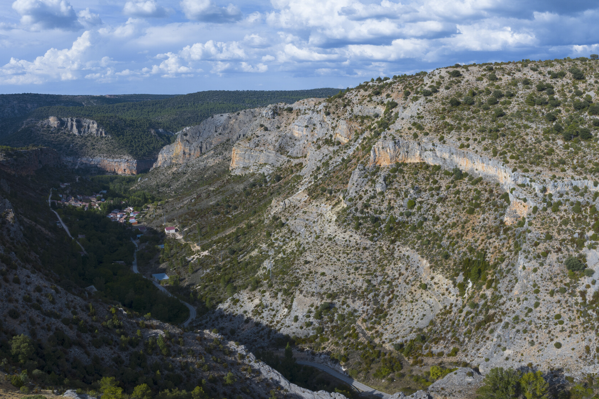 A small town nestles in a canyon at Huertapelayo in the Alto Tajo Natural Park.