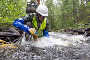 Isak Edström working on river restoration, Nordic Taiga.