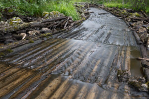Situation before restoration with wooden floors for timber transport in Abrahamså river
