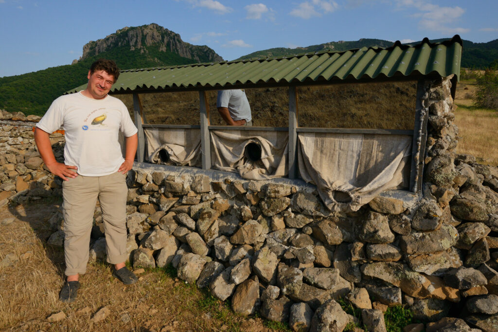 Marin Kurtev, owner of Nature Madzharovo, in front of one of his wildlife-watching hides.