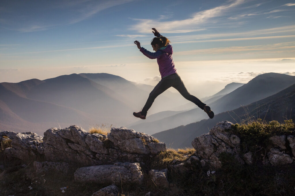 Hiker in the Ernici - Simbruini Regional Park, Latium. Rewilding corridor / priority area number 5. November 2020.